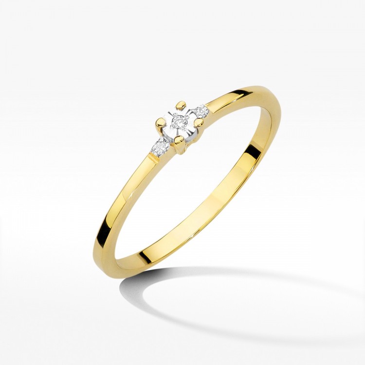 Pierścionek z żółtego złota z diamentami  - próba 585 0,02CT W-464A