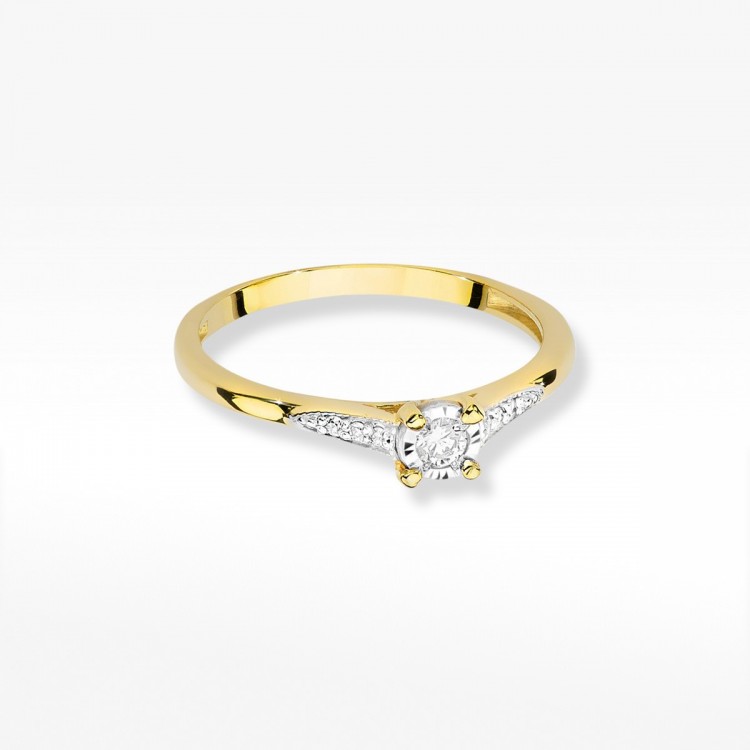 Pierścionek z żółtego złota z diamentami  - próba 585 0,11CT W-466A