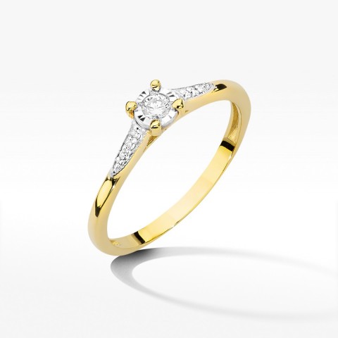 Pierścionek z żółtego złota z diamentami  - próba 585 0,11CT W-466A