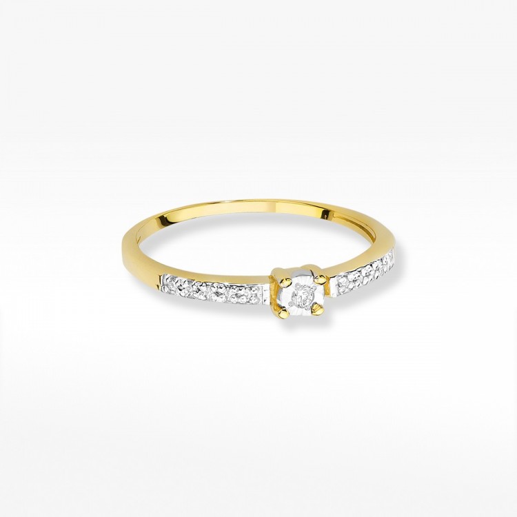 Pierścionek z żółtego złota z diamentami  - próba 585 0,07CT W-467A