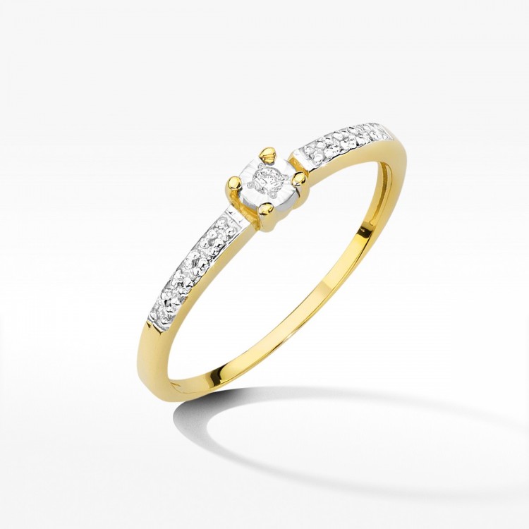 Pierścionek z żółtego złota z diamentami  - próba 585 0,07CT W-467A