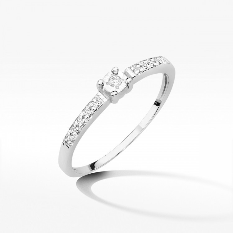 Pierścionek z białego złota z diamentami  - próba 585 0,07CT W-467B