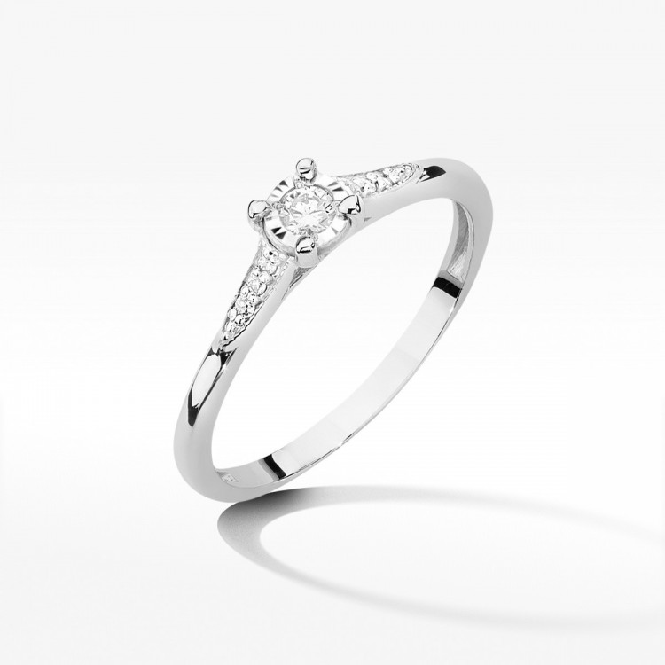 Pierścionek z białego złota z diamentami  - próba 585 0,11CT W-466B