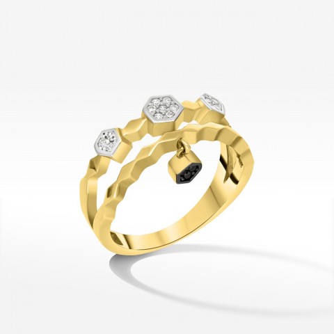 Złoty wyjątkowy pierścionek z cyrkoniami