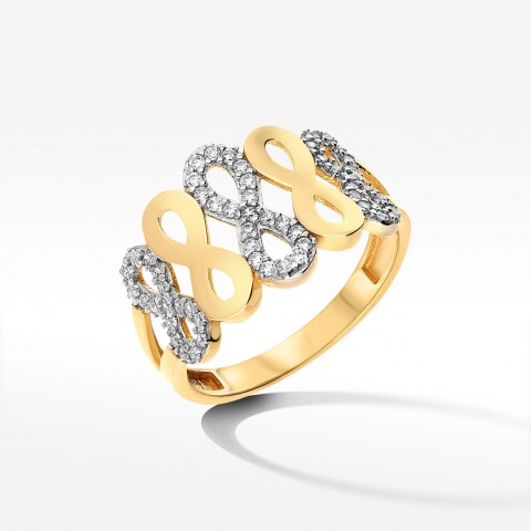 Dwukolorowy pierścionek ze złota z cyrkoniami