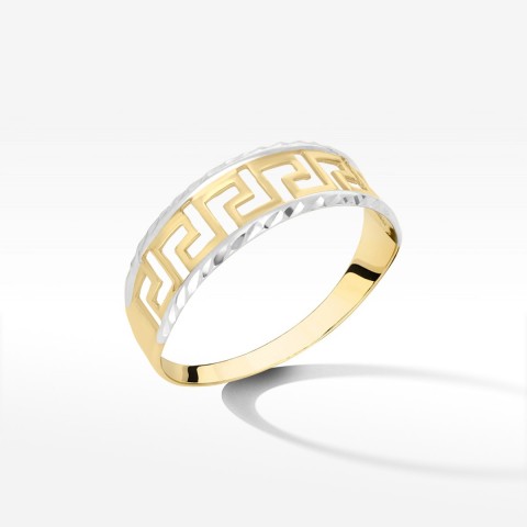 Dwukolorowy pierścionek ze złota z greckimi wzorami