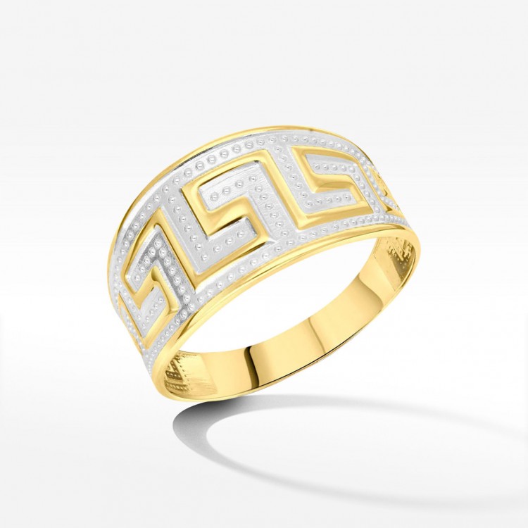 Szeroki pierścionek ze złota z greckim wzorem