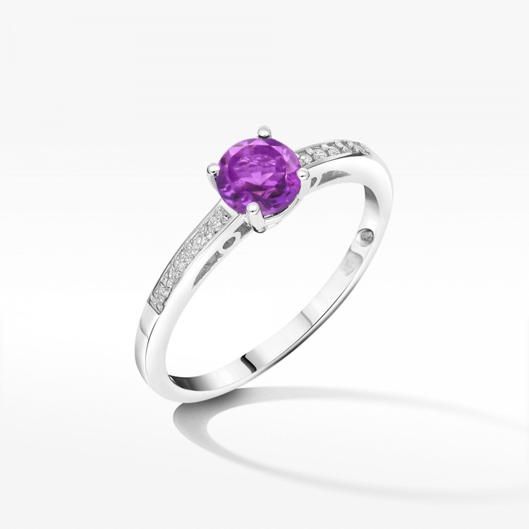 Pierścionek z białego złota z ametystem - próba 585 0,55CT PV-057BA