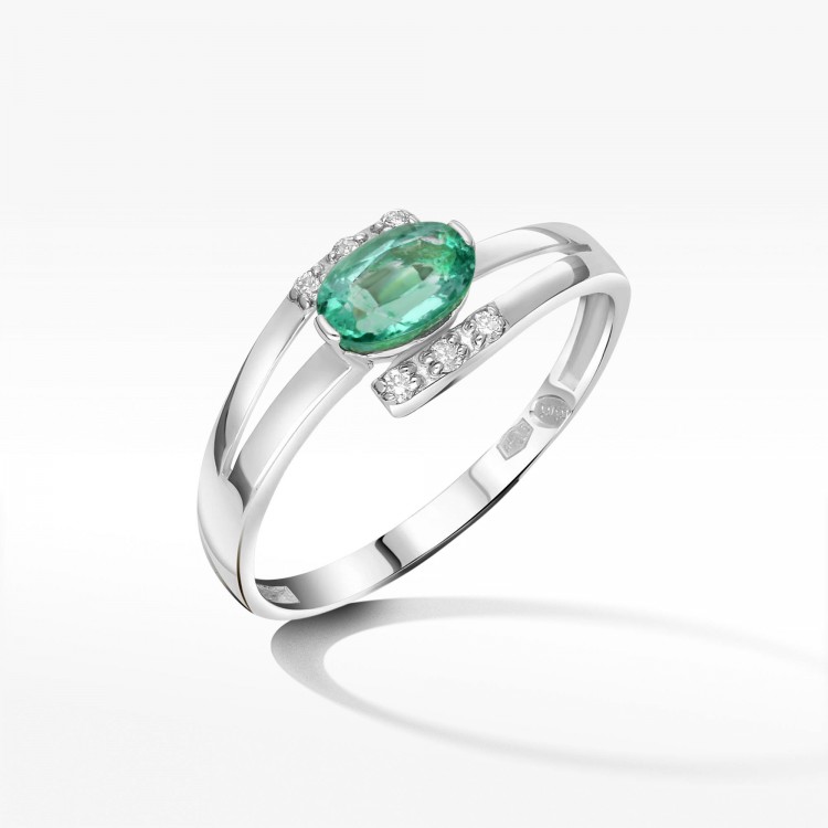 Pierścionek z białego złota ze szmaragdem - próba 585 0,452CT PV-072BSZ