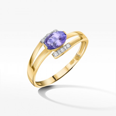 Pierścionek z żółtego złota z tanzanitem - próba 585 0,452CT PV-072ATAN