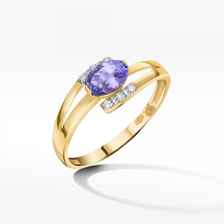 Pierścionek z żółtego złota z tanzanitem - próba 585 0,452CT PV-072ATAN