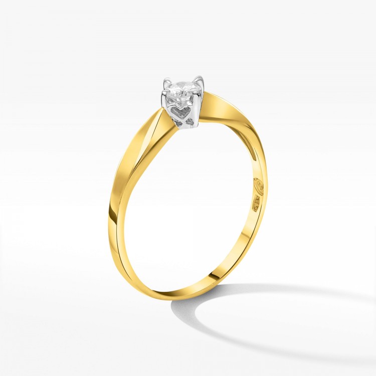 Pierścionek z żółtego złota z diamentem - próba 585 0,12CT PV-091A