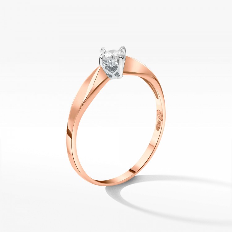 Pierścionek z różowego złota z diamentem - próba 585 0,12CT PV-091C