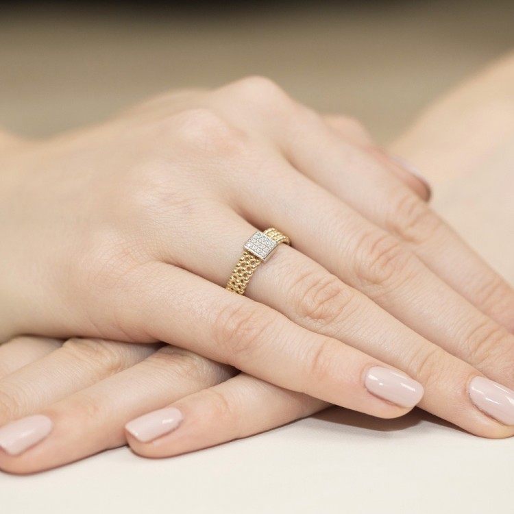 Pierścionek z żółtego złota z diamentami  - próba 585 0,08CT PV-102A
