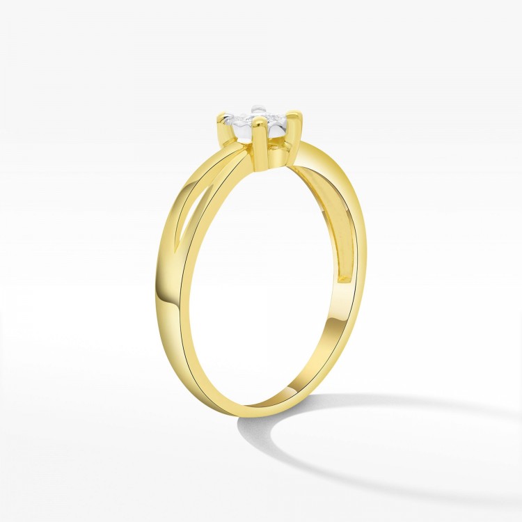 Pierścionek z żółtego złota z diamentem - próba 585 0,08CT PV-130A