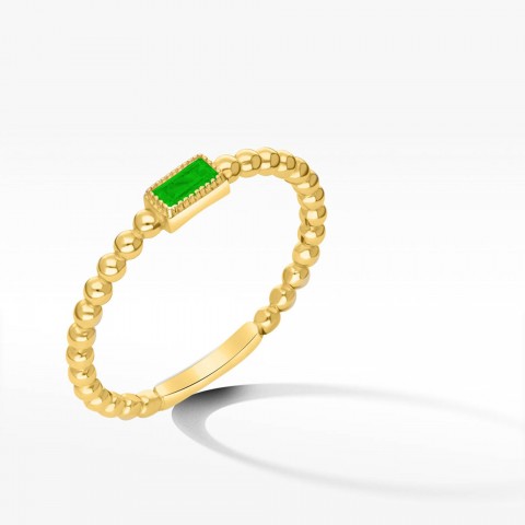 Złoty pierścionek z zieloną cyrkonią