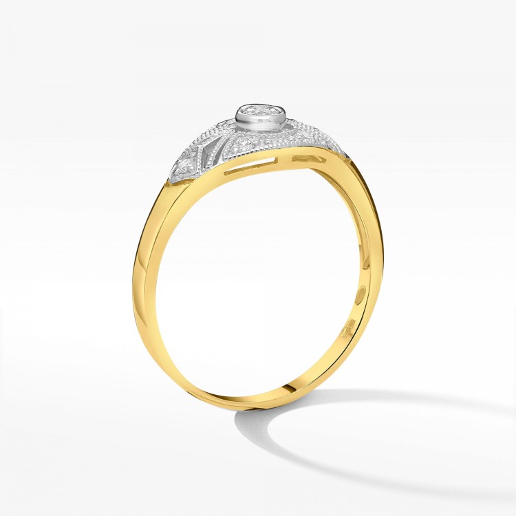 Pierścionek z żółtego złota z diamentami  - próba 585 0,19CT PV-164A