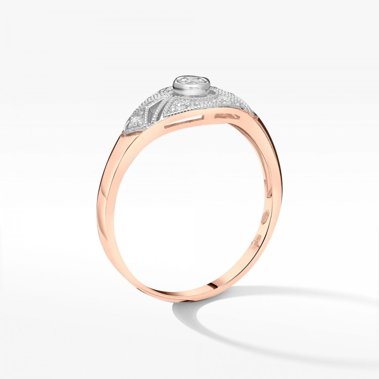 Pierścionek z różowego złota z diamentami  - próba 585 0,19CT PV-164C