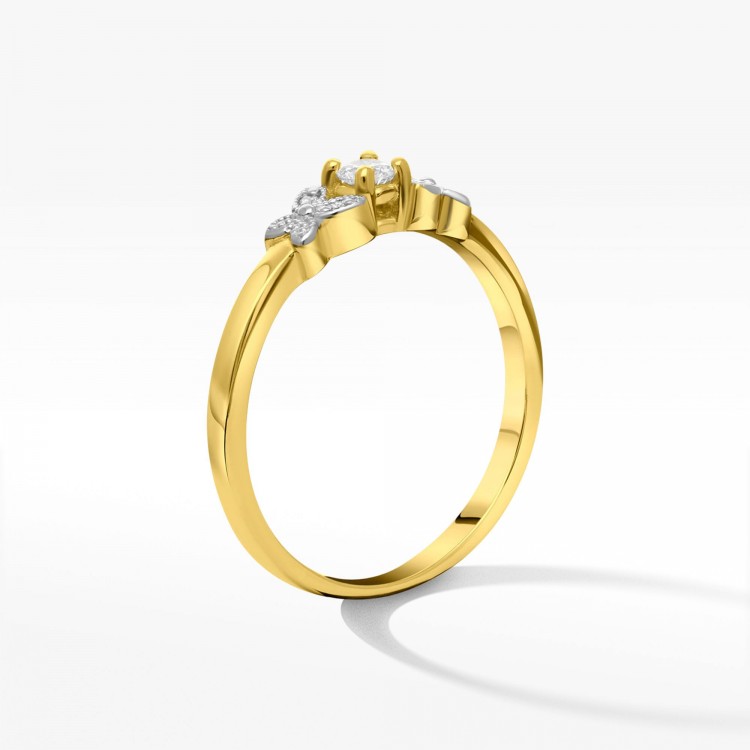 Pierścionek z żółtego złota z diamentami  - próba 585 0,12CT PV-165A