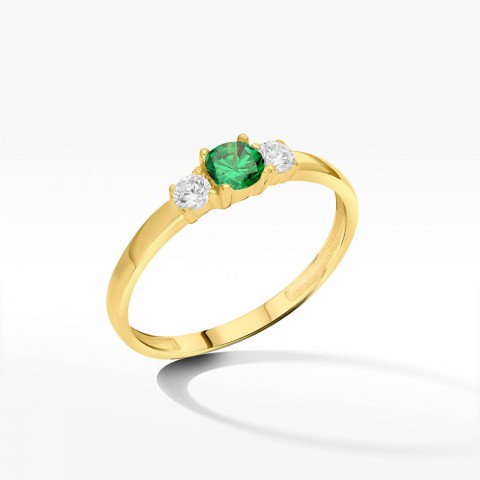 Złoty pierścionek z zieloną cyrkonią