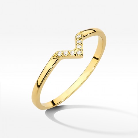 Pierścionek z żółtego złota z diamentami - próba 585 0,04CT W-602A