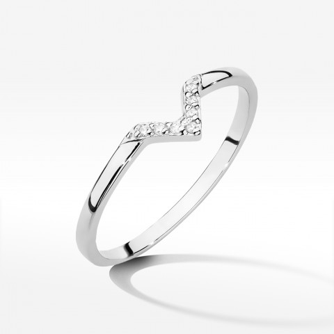 Pierścionek z białego złota z diamentami - próba 585 0,04CT W-602B