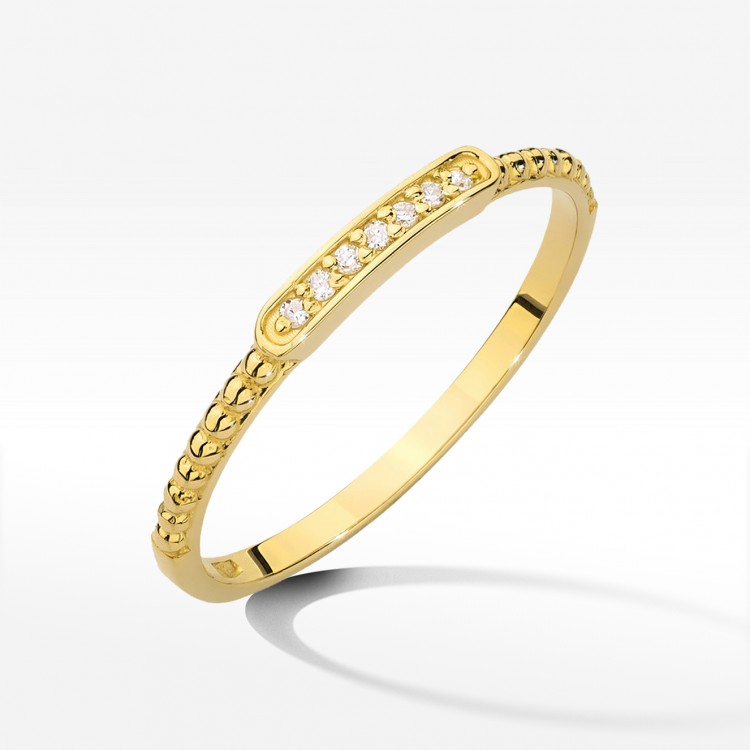 Pierścionek z żółtego złota z diamentami - próba 585 0,04CT W-606A