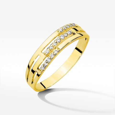 Pierścionek z żółtego złota z diamentami - próba 585 0,15CT W-612A