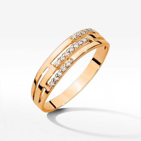 Pierścionek z różowego złota z diamentami - próba 585 0,15CT W-612C