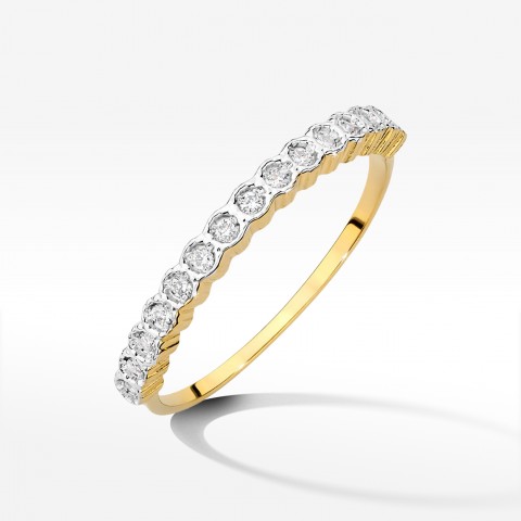 Pierścionek z żółtego złota z diamentami - próba 585 0,13CT W-634A