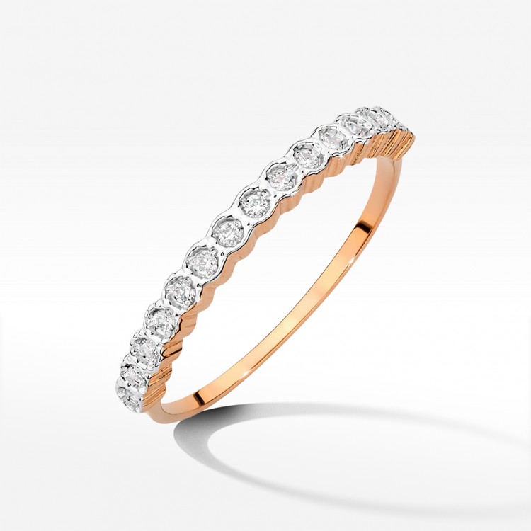 Pierścionek z różowego złota z diamentami - próba 585 0,13CT W-634C