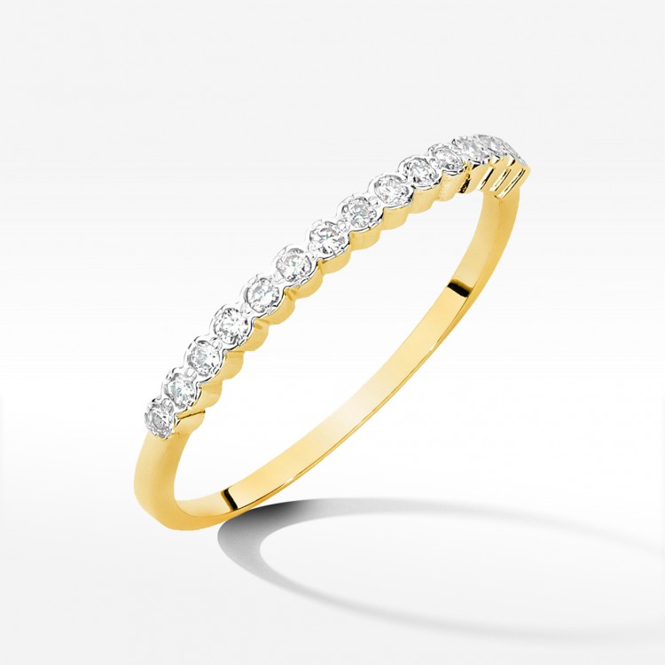 Pierścionek z żółtego złota z diamentami - próba 585 0,08CT W-635A