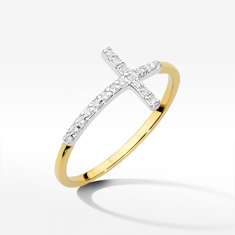 Pierścionek z żółtego złota z diamentami - próba 585 0,09CT W-636A