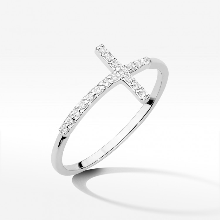 Pierścionek z białego złota z diamentami - próba 585 0,09CT W-636B