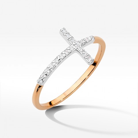 Pierścionek z różowego złota z diamentami - próba 585 0,09CT W-636C