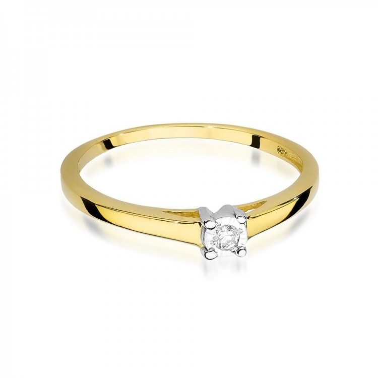 Pierścionek z żółtego złota z diamentem - próba 585 0,03CT PV-134A