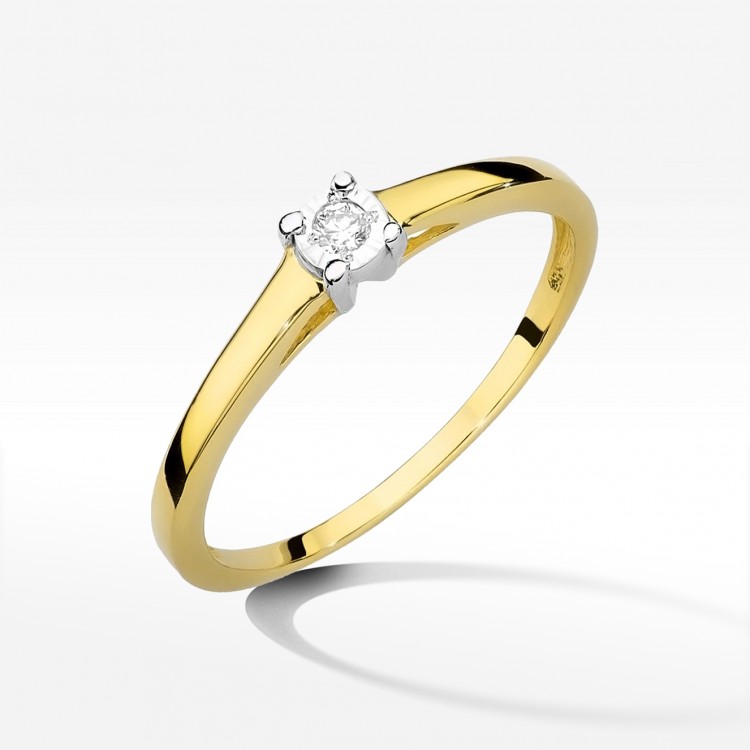 Pierścionek z żółtego złota z diamentem - próba 585 0,03CT PV-134A