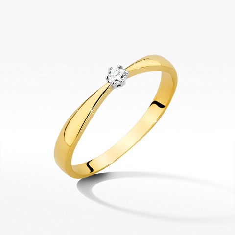 Pierścionek z żółtego złota z diamentem - próba 585 0,04CT W-501A