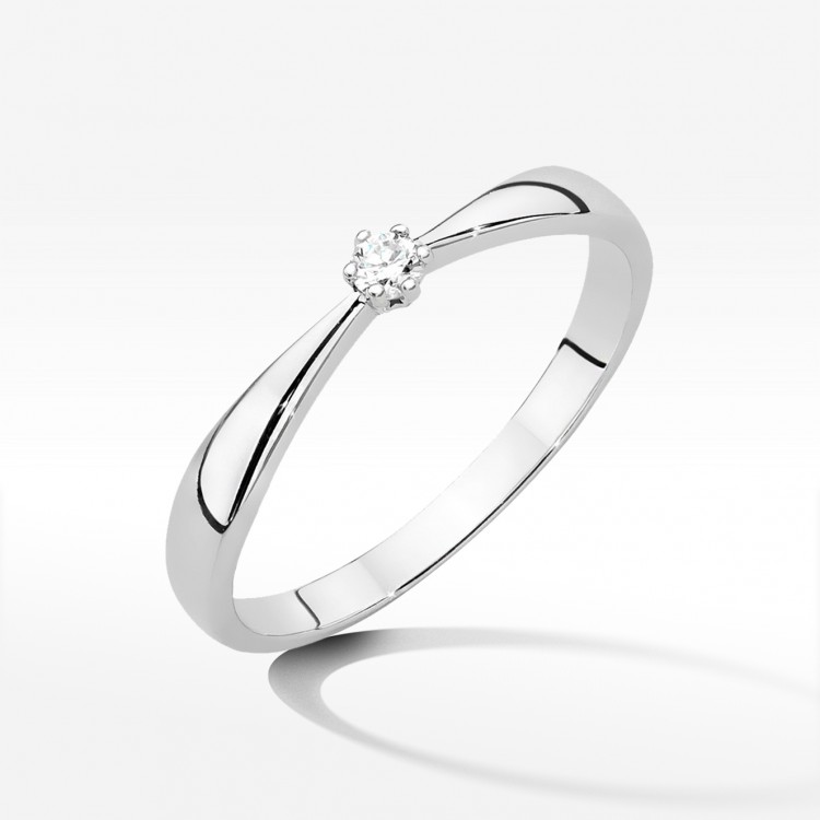 Pierścionek z białego złota z diamentem - próba 585 0,04CT W-501B