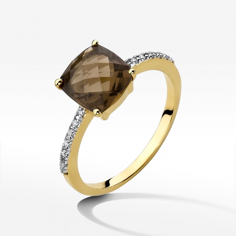 Pierścionek z żółtego złota z kwarcem dymnym - próba 585 2,07CT W-511A