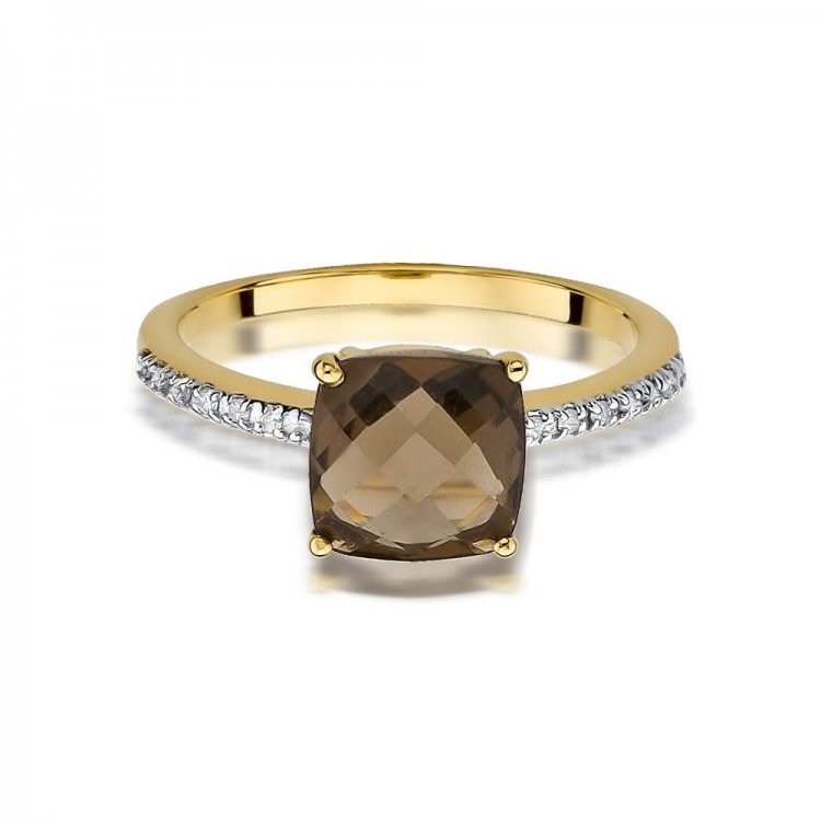 Pierścionek z żółtego złota z kwarcem dymnym - próba 585 2,07CT W-511A