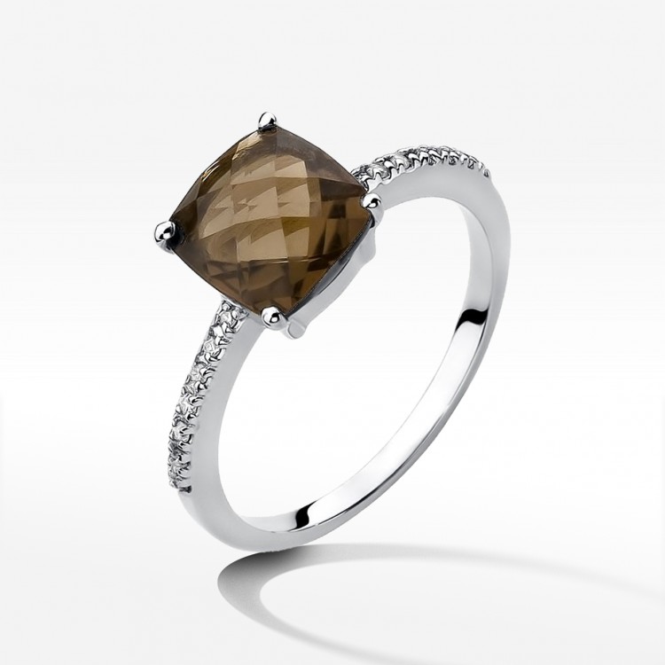 Pierścionek z różowego złota z kwarcem dymnym - próba 585 2,07CT W-511B