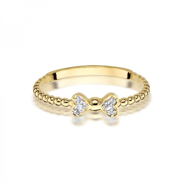 Pierścionek z żółtego złota z diamentami - próba 585 0,03CT W-523A