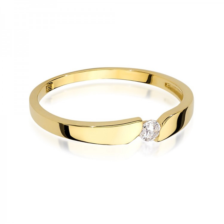 Pierścionek z żółtego złota z diamentem - próba 585 0,08CT W-554A