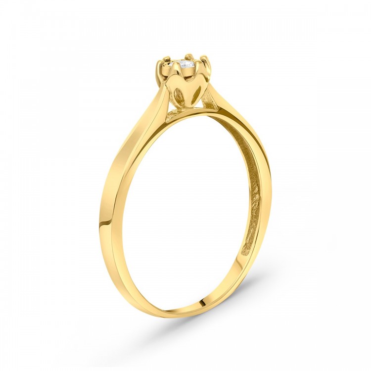 Pierścionek z żółtego złota z diamentem - próba 585 0,08CT PV-172A