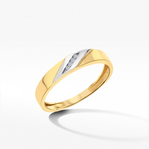 Dwukolorowy złoty pierścionek z cyrkoniami
