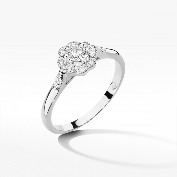 Pierścionek z białego złota z diamentami  - próba 585 0,28CT W-434B