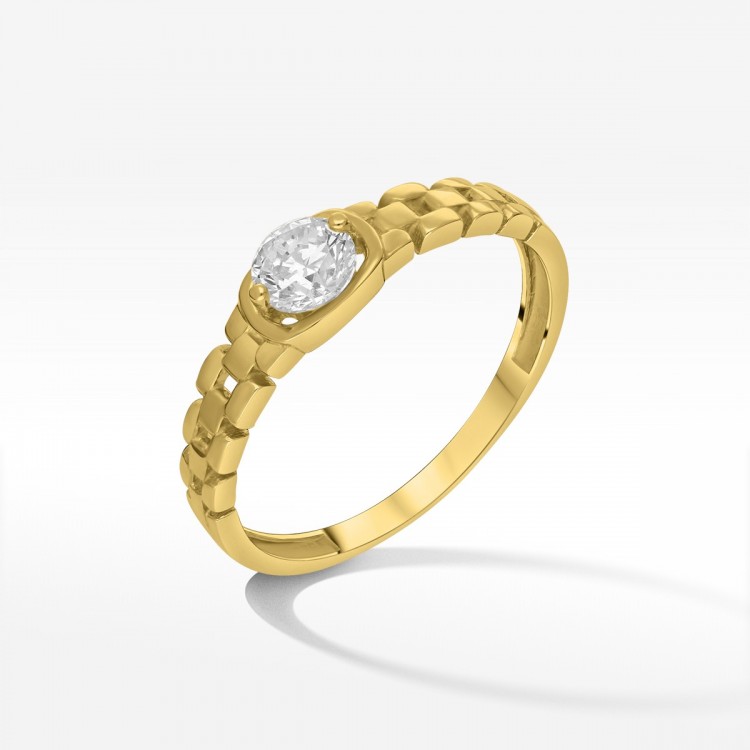 Złoty unikalny pierścionek z cyrkonią