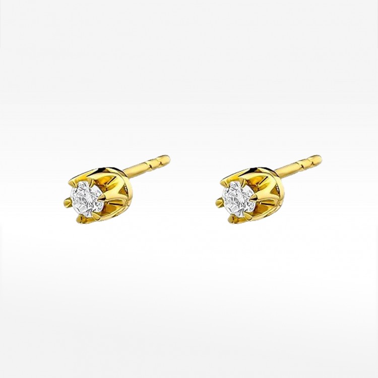 Kolczyki z żółtego złota z diamentem - próba 585 0,16CT KO-032A 0,16ct