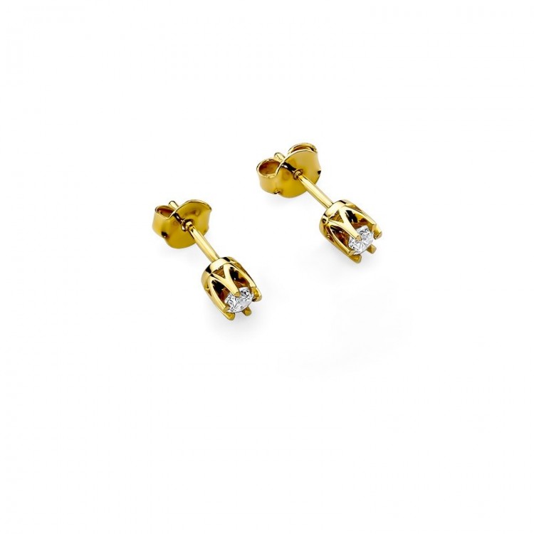 Kolczyki z żółtego złota z diamentem - próba 585 0,16CT KO-032A 0,16ct